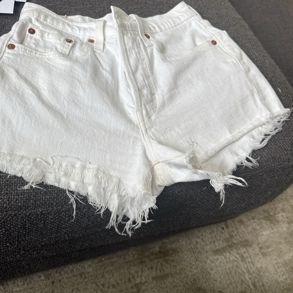 Levi's White Frayed Hem Denim Shorts